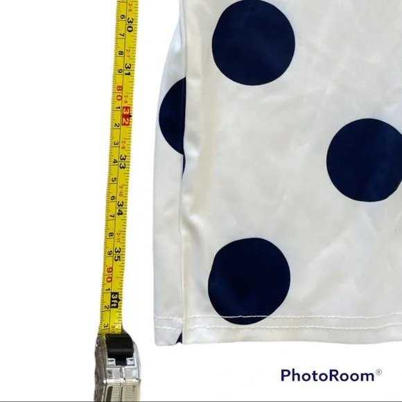 ELFIN White And Blue Polka Dot 50s Style Long Sleeve Midi Pin Up Bow Dress - Picture 7 of 9